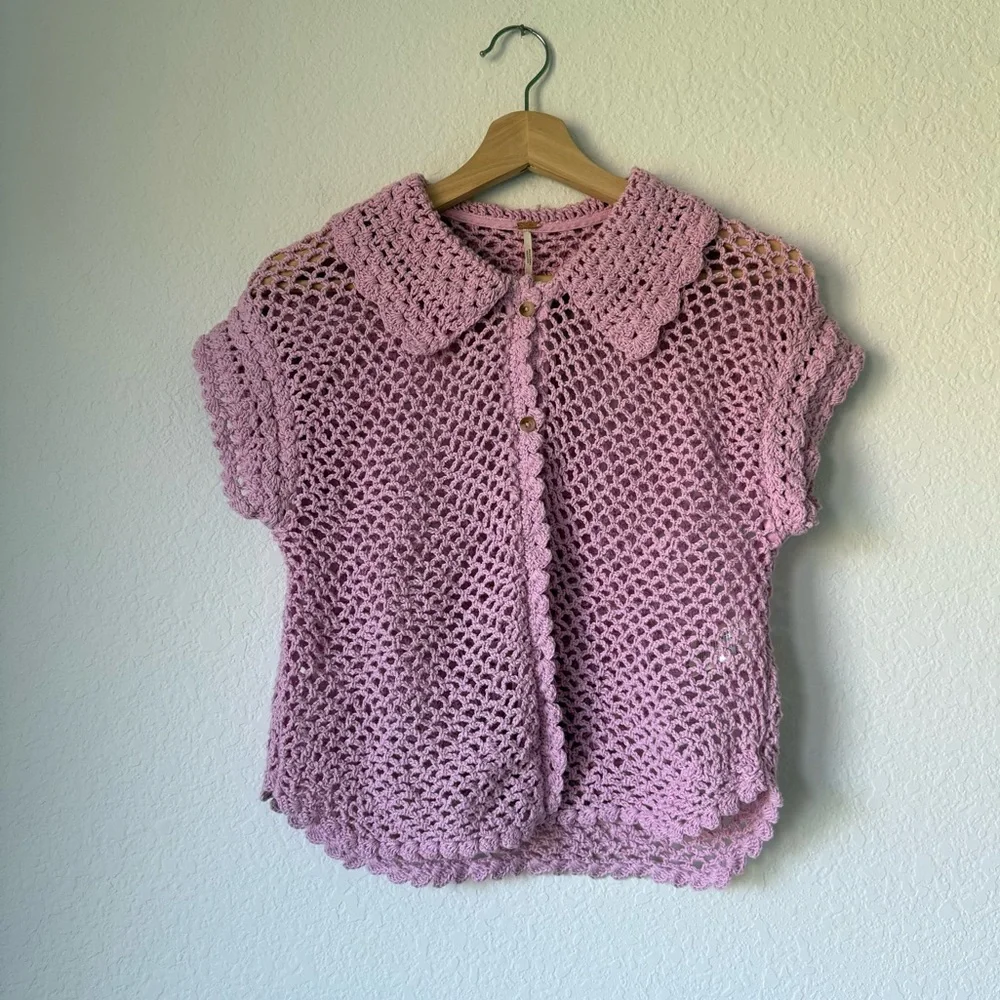 Free People Collared Crochet Cardigan - Picture 4 of 10